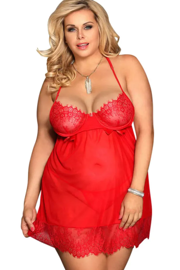 Yesx Plus Size Red Babydoll Set