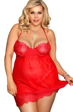Yesx Plus Size Red Babydoll Set